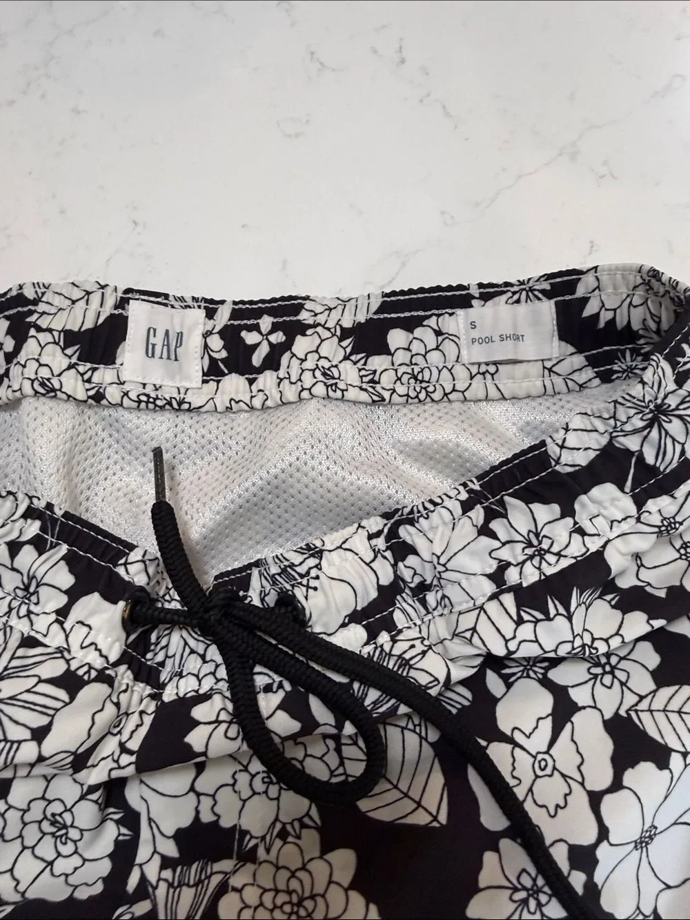 Men's Black & White Floral Swim Trunks